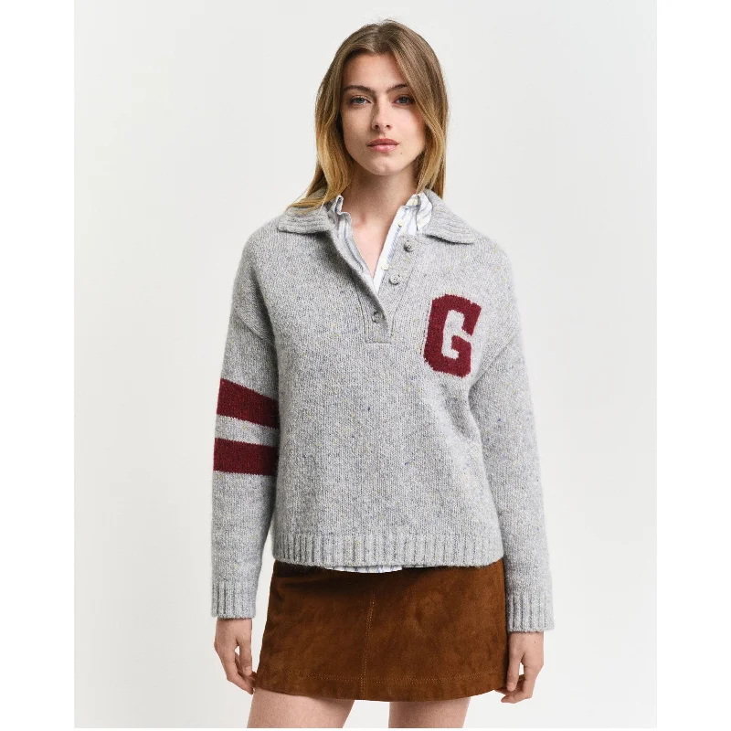 Urban Sporty Simple matching GANT G Intarsia Knitted Polo Sweater 4805289 Light Grey Melange