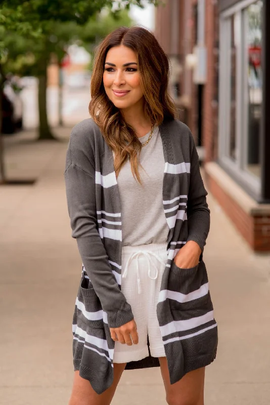 Futuristic Casual Comfortable and cold-proof Striped Tunic Cardigan