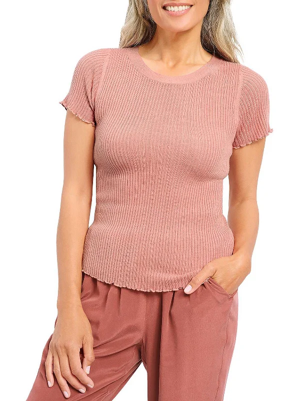 Soft Utility Feminine charm Josie Womens Ruffled Knit Crewneck Sweater