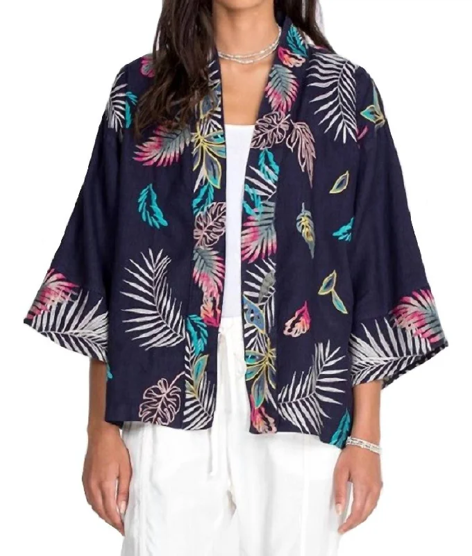 Bold Streetwear Classic and versatile Kaluhi Linen Cropped Kimono In Deep Navy