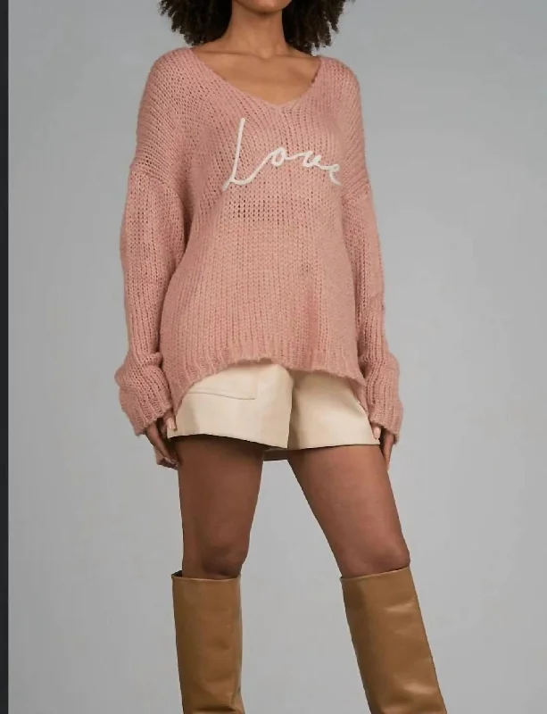 Tailored Grunge Double-sided wear Love Script Sweater In Mauve