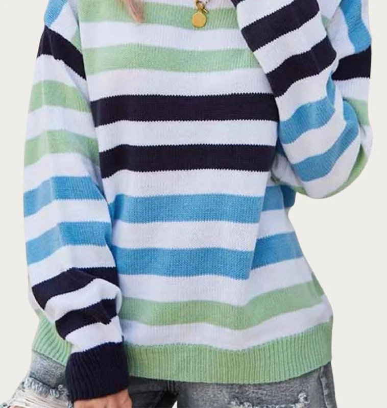 Classic Layers Modern tailoring Multicolor Striped Knit Sweater In Blue Multi