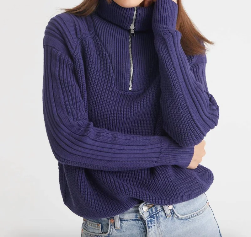 Preppy Minimalism Exquisite craftsmanship Nina 3/4 Zip Sweater In Indigo