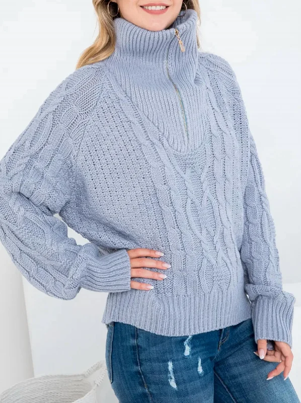 Modern Utility Avant-garde design Oversized Cable-Knit Half-Zip Sweater In Slate Grey