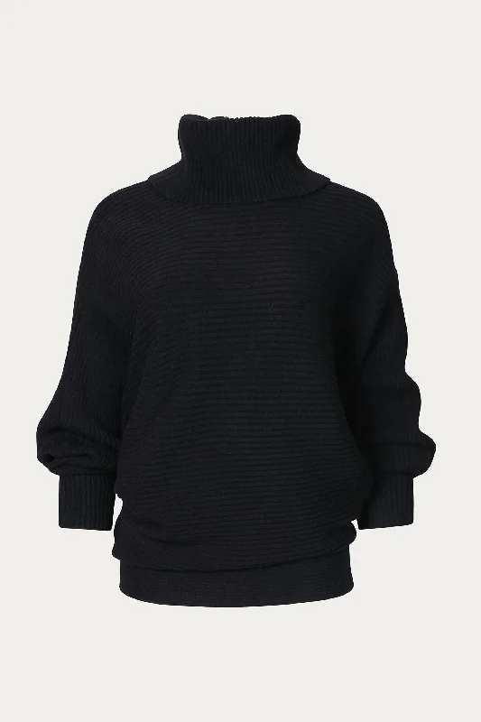 Rugged Streetwear Fashionable items Oversized Ribbed-Knit Turtleneck Sweater In Black