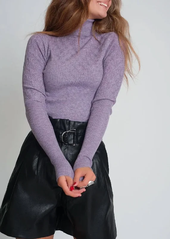 Edgy Streetwear Autumn selection Stretch-Knit Turtleneck Sweater In Purple