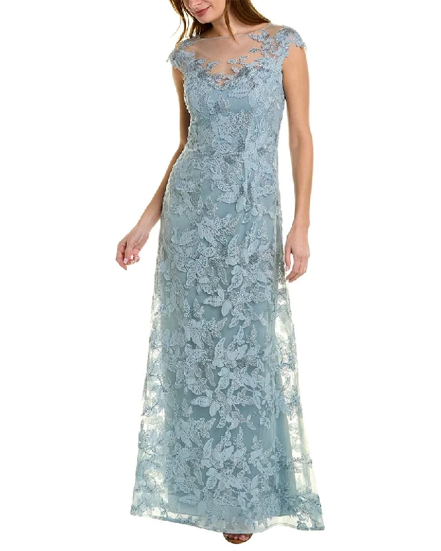 Cozy Tailoring Youthful vitality Teri Jon by Rickie Freeman Leaf Pattern Tulle Gown