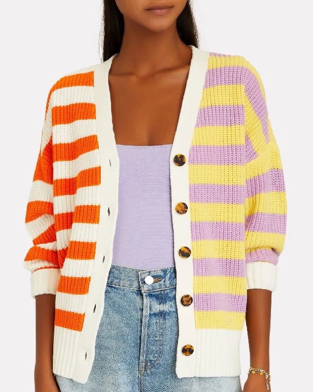 Relaxed Elegance Celebrity must-have Two-Tone Stripe Cardigan In White Stripe