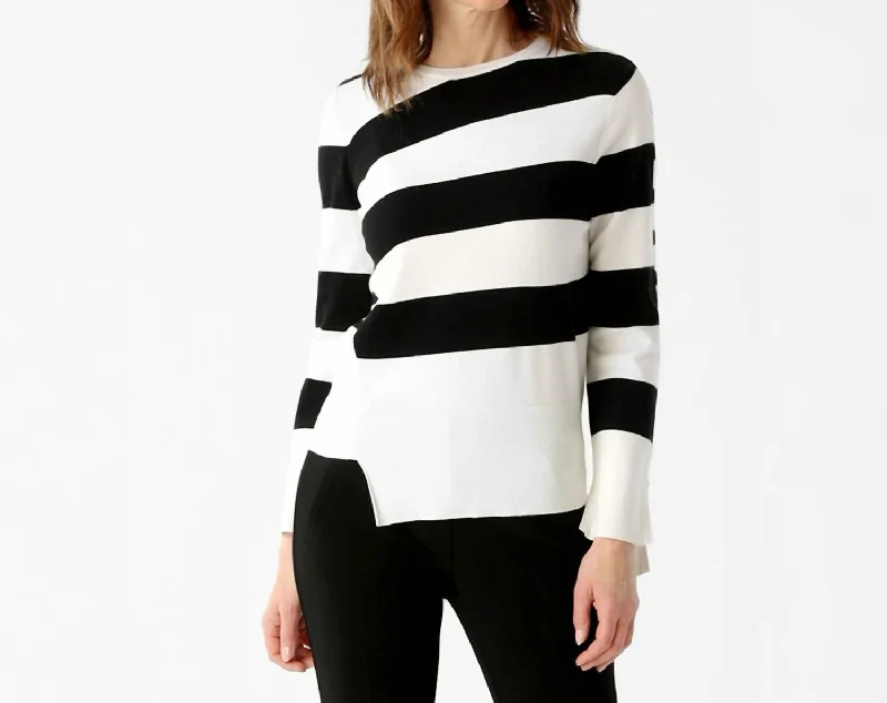 Sleek Streetwear Romantic data Valeria Striped Pullover In Black And White