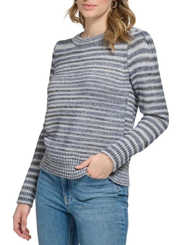 Sophisticated Minimalism Bright colors Womens Striped Puff Shoulder Pullover Sweater