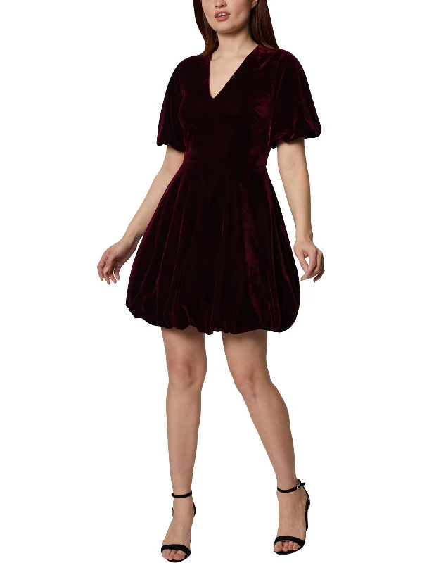 Sophisticated Minimalism Urban style Womens Velvet Above Knee Cocktail and Party Dress