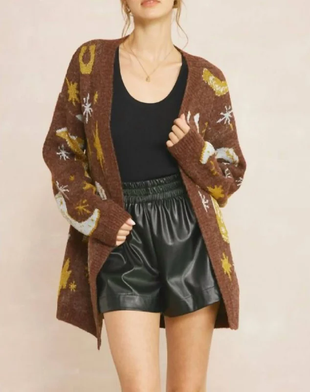 Simple Aesthetic Creative prints Women's Westward Cardigan In Brown