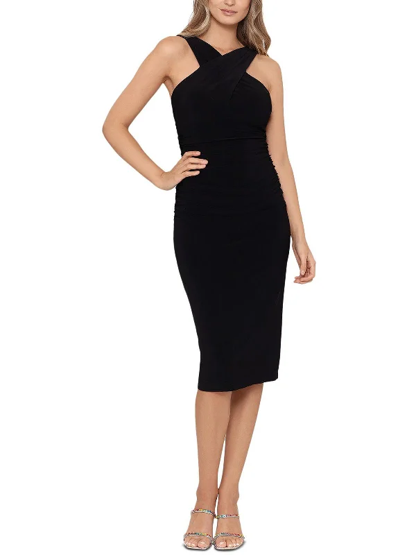 Vintage Layers Versatile items Womens X-Neck Midi Bodycon Dress