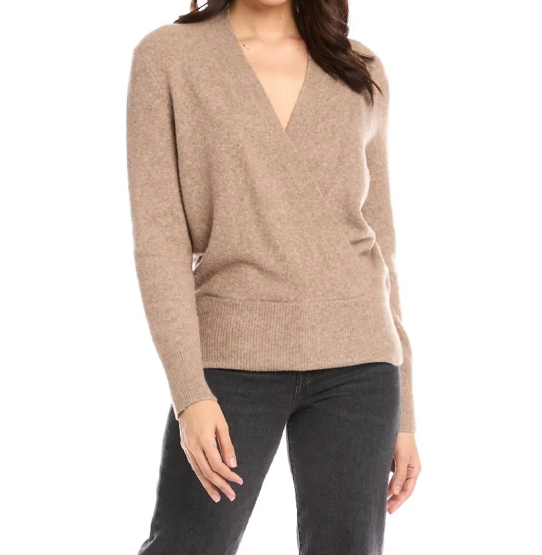 Relaxed Patterns Body design Wrap Sweater In Wheat