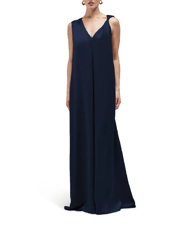 Tailored Chic Faith Silk Maxi Dress In Midnight Blue