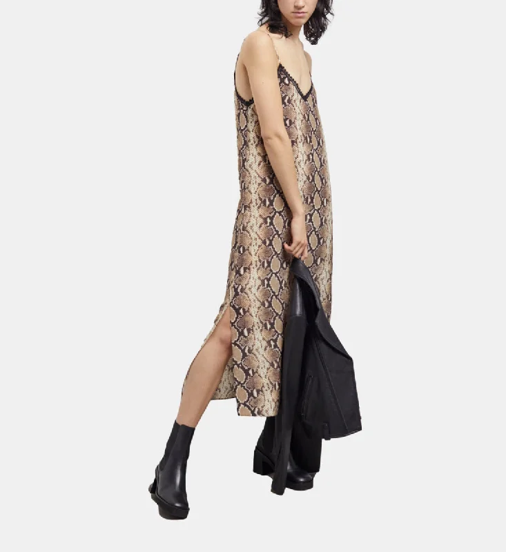 Layered Grunge Long Snakeskin Print Babydoll Dress