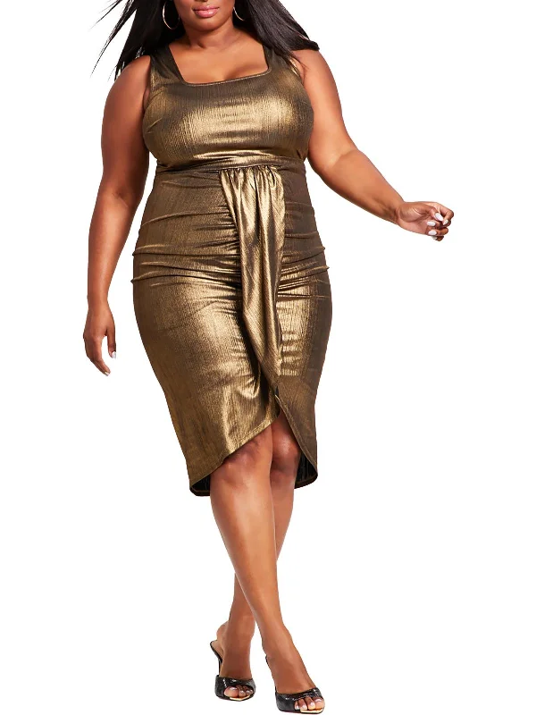 Urban Elegance Plus Womens Metallic Bodycon Dress