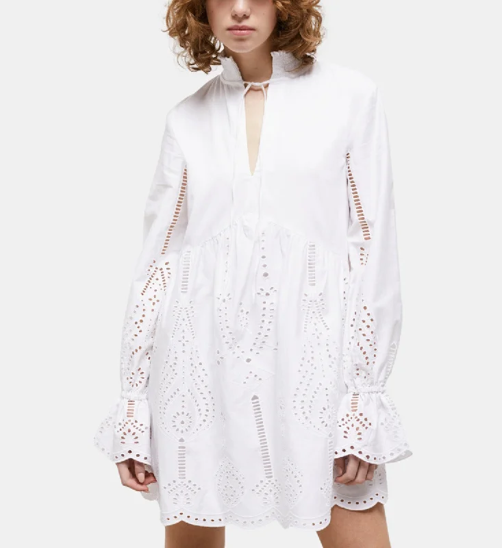 Artistic Layers Short White Dress With Broderie Anglaise