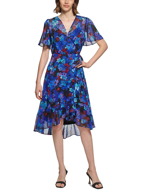 Relaxed Prints Womens Faux Wrap Long Wrap Dress