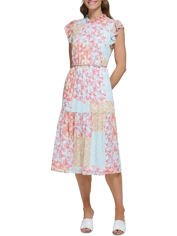 Modern Utility Womens Floral Tiered Midi Dress