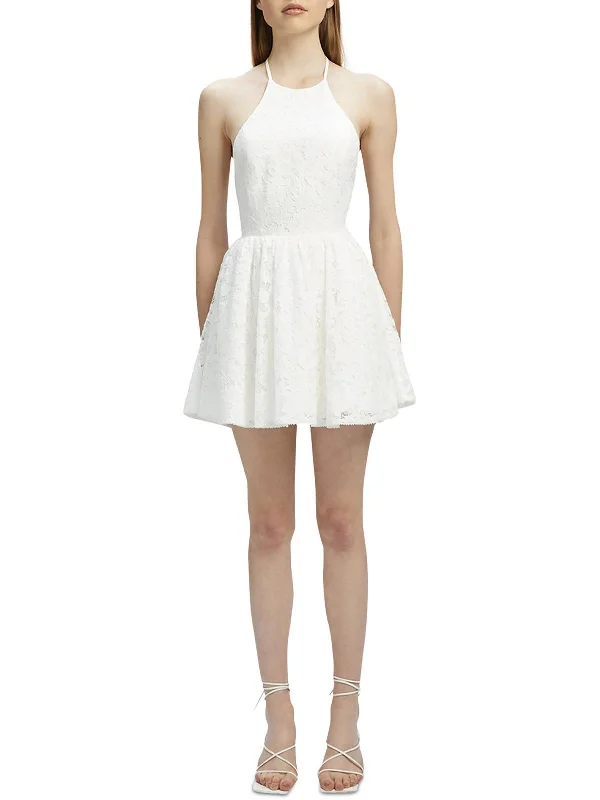 Relaxed Elegance Womens Lace Mini Halter Dress