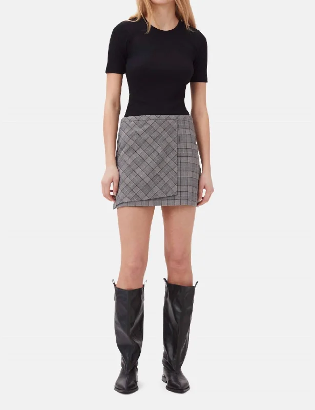 Check Mix Mini Skirt In Grey