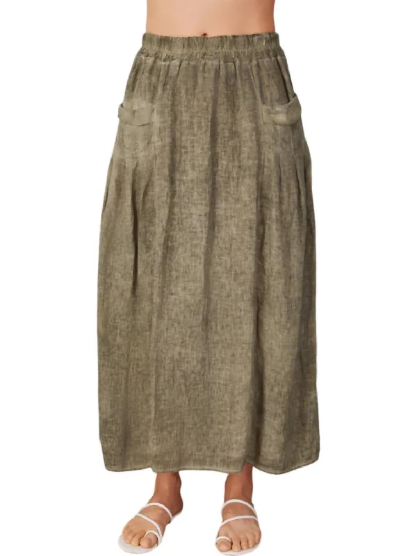 Linen Skirt In Antique Army Green