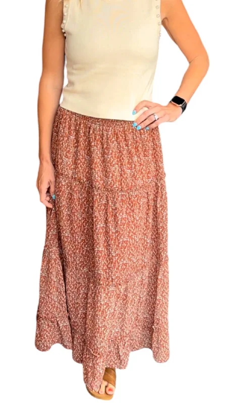 Mix Floral Maxi Skirt In Tan