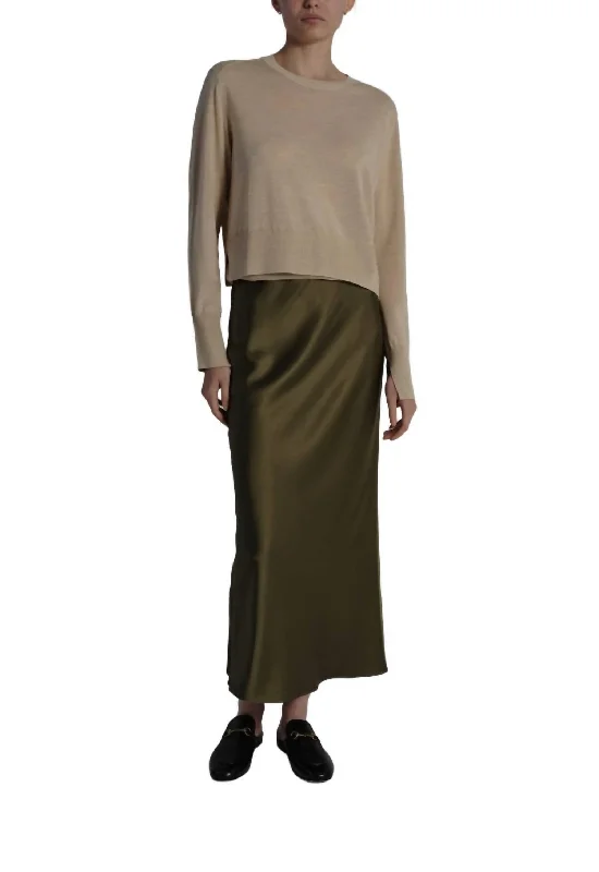 Talia Charmeuse Maxi Skirt In Olive