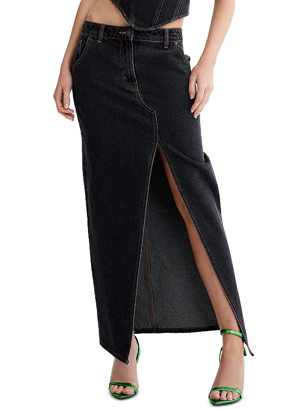 Womens Split Midi Denim Skirt