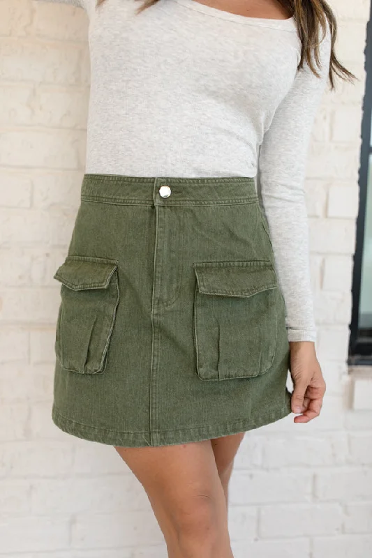 Worn In Love Olive Cargo Denim Mini Skort