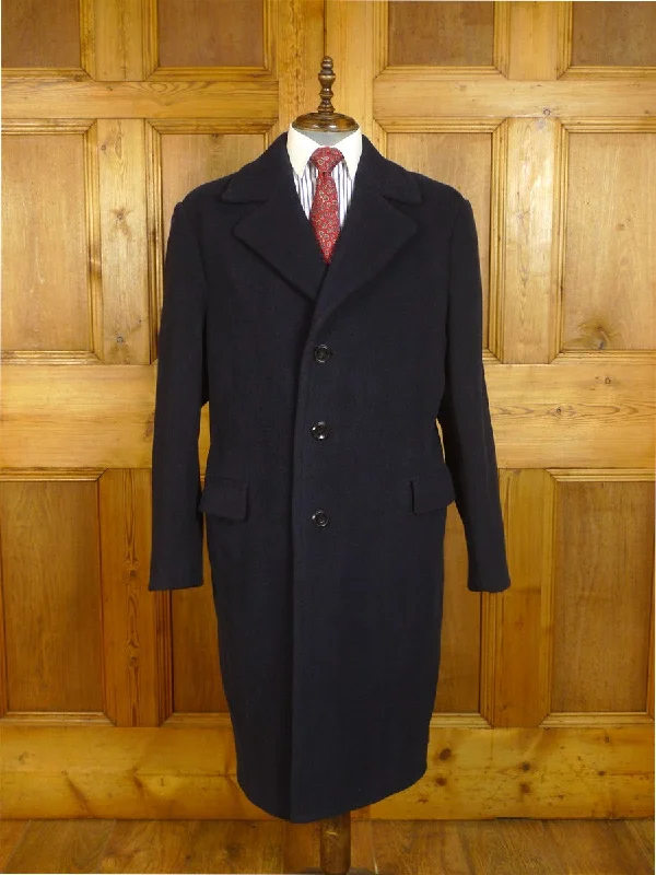 24/0982 vintage extra heavyweight navy blue textured wool overcoat 46