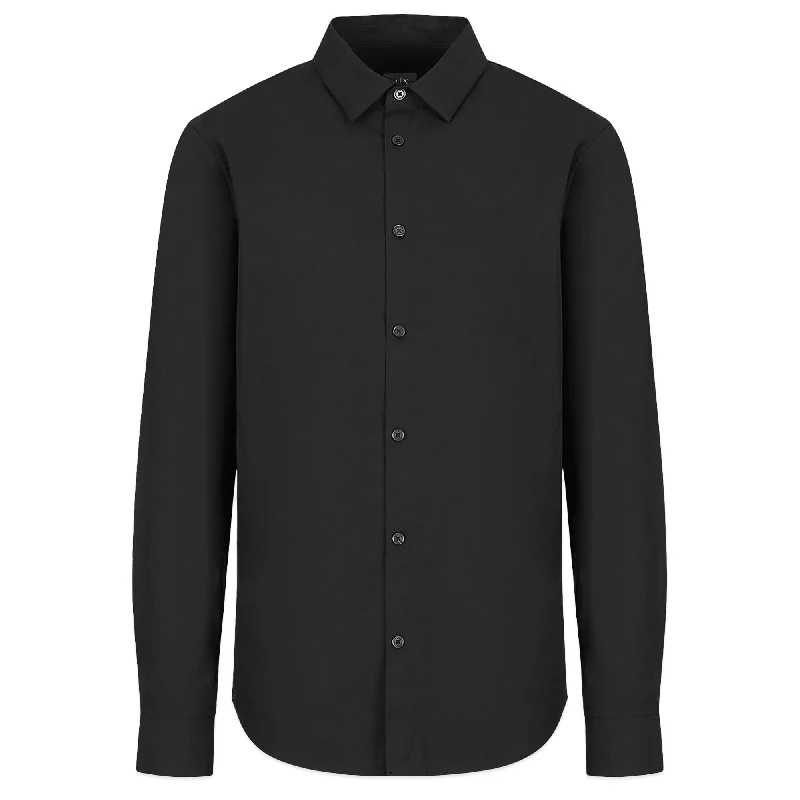 Armani Exchange Cotton Stretch Long Sleeve Shirt - Black