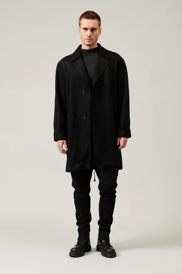 Raw cut boiled wool coat with cashemere touch - Black