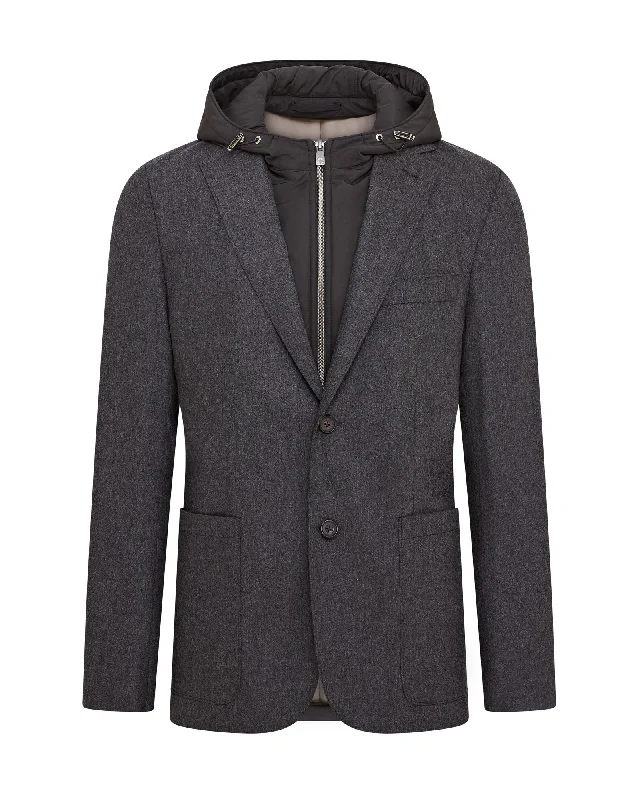 Corneliani Flannel Stretch Blazer With Detachable Hood (Grey)