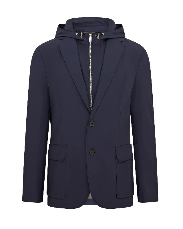 Corneliani Technical Detachable Hooded Blazer (Navy)