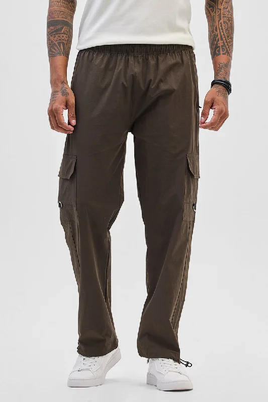 Dark Brown Relaxed Fit Parachute Pants