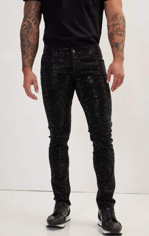 Men's Crystal Embellished Straight-Leg Jeans - Black