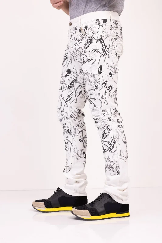 Funky Scribbled Denim Jeans - White