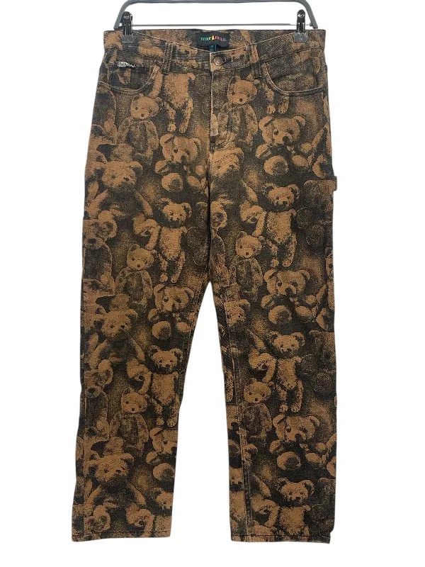 Rugged Fashion TEDDY FRESH/Straight Pants/30/Cotton/BRW/All Over Print/