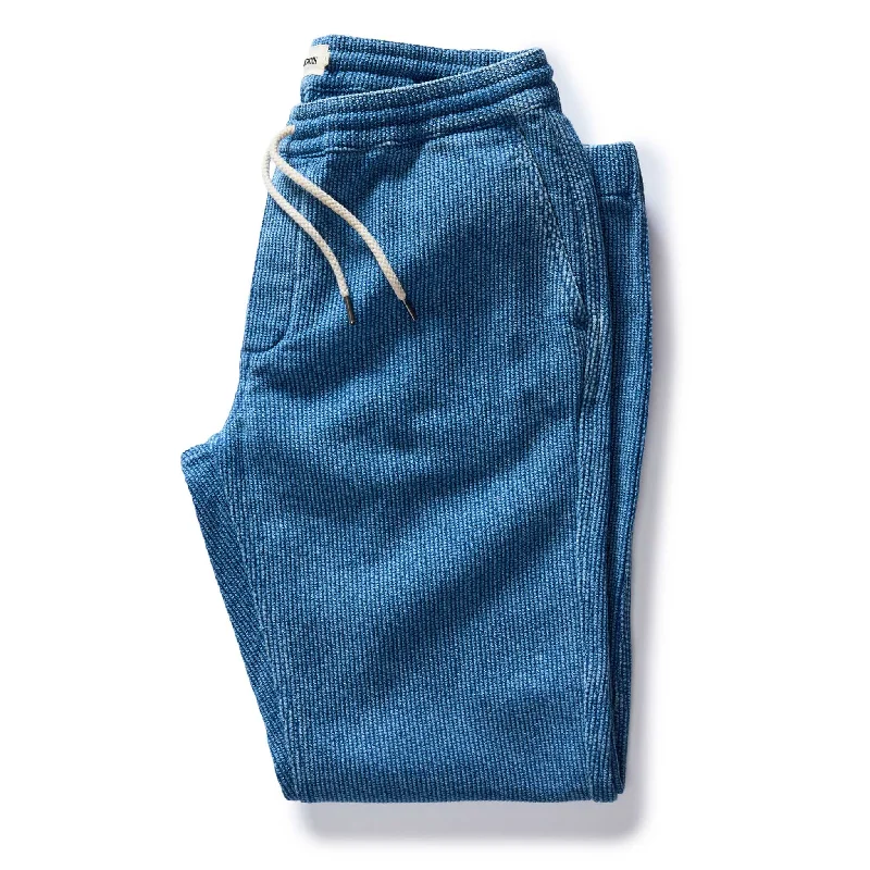 Business Casual The Apres Pant in Washed Indigo Sashiko