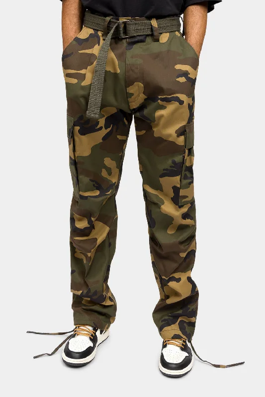 Lounge Wear Essential Canvas Cargo Camo Pants with Belt