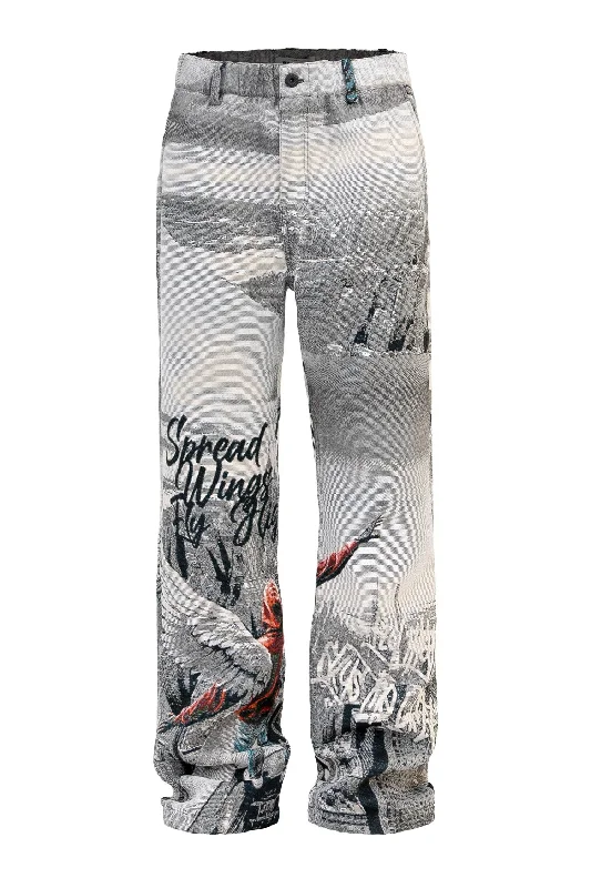 Futuristic Minimalism Men's Street Angel Tapestry Jacquard Pants