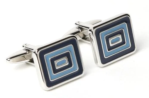 Cyber Style Rectangle with Navy & Marine Blue Enamel Cufflinks