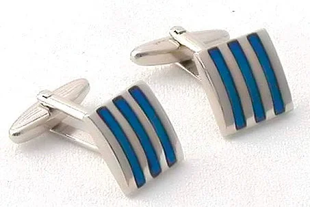 Preppy Outfit Vertical Blue Striped Cufflinks